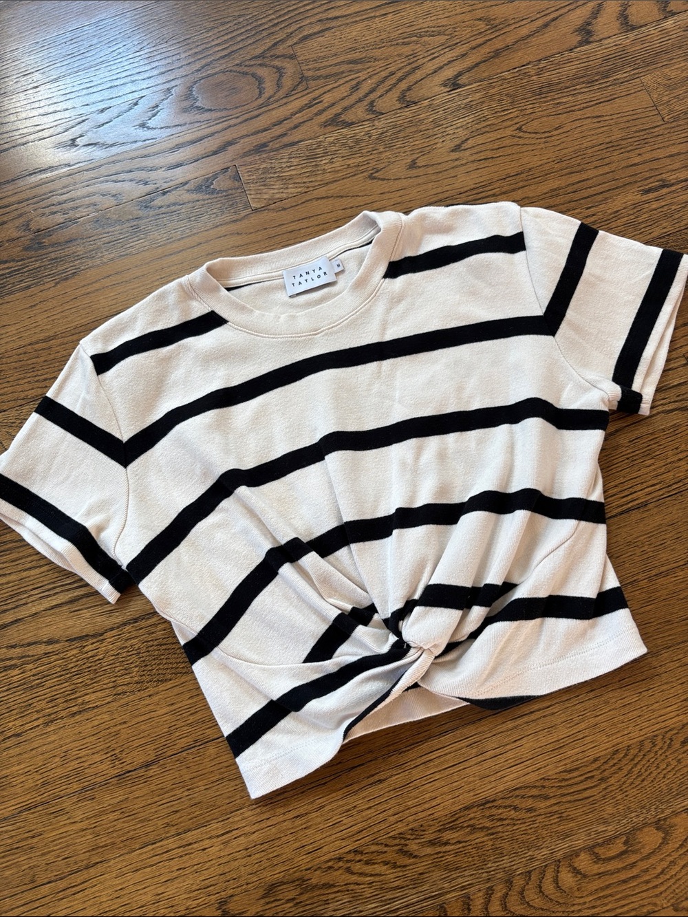 Tanya Taylor Cream & Black Striped Twist-Front Women's Top, M